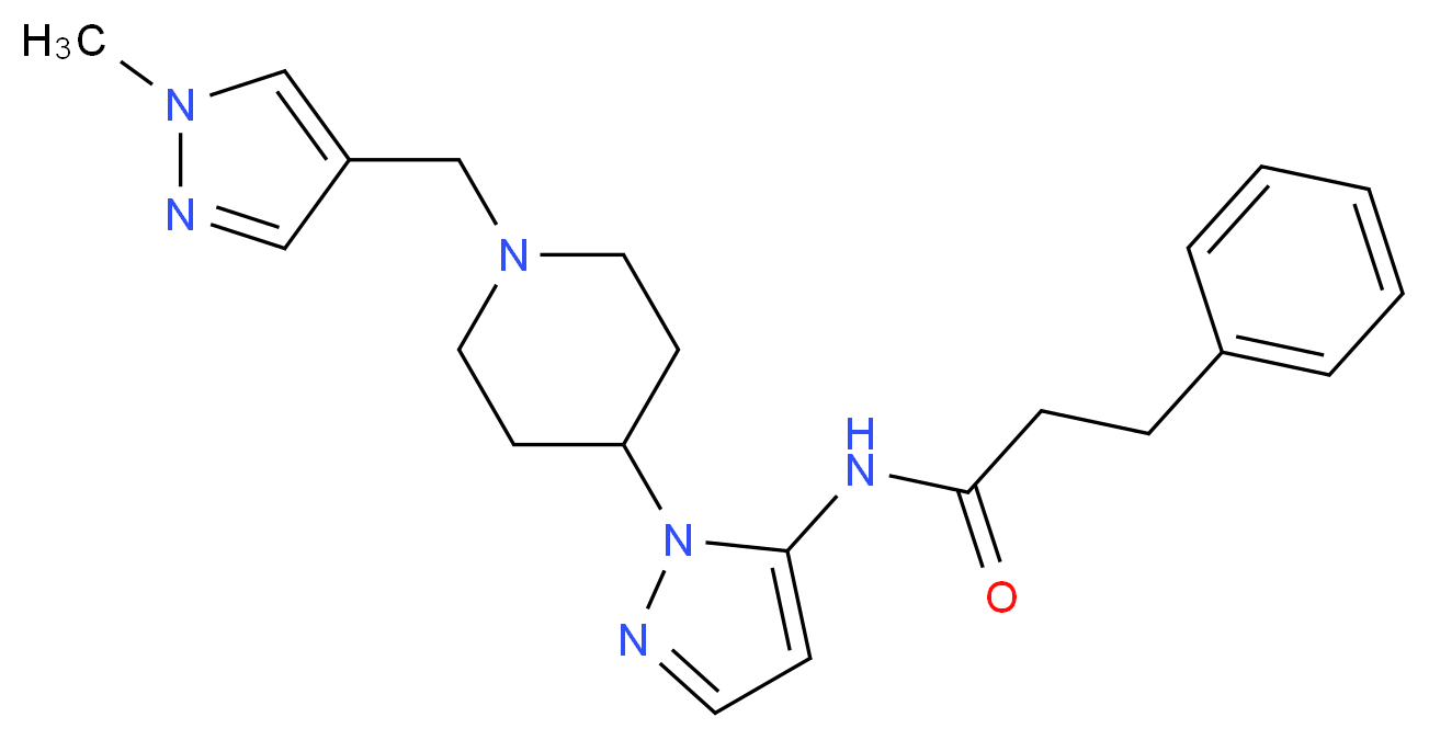N-(1-{1-[(1-methyl-1H-pyrazol-4-yl)methyl]-4-piperidinyl}-1H-pyrazol-5-yl)-3-phenylpropanamide_Molecular_structure_CAS_)