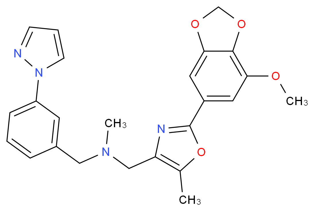 1-[2-(7-methoxy-1,3-benzodioxol-5-yl)-5-methyl-1,3-oxazol-4-yl]-N-methyl-N-[3-(1H-pyrazol-1-yl)benzyl]methanamine_Molecular_structure_CAS_)