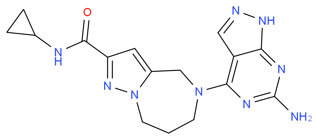 5-(6-amino-1H-pyrazolo[3,4-d]pyrimidin-4-yl)-N-cyclopropyl-5,6,7,8-tetrahydro-4H-pyrazolo[1,5-a][1,4]diazepine-2-carboxamide_Molecular_structure_CAS_)