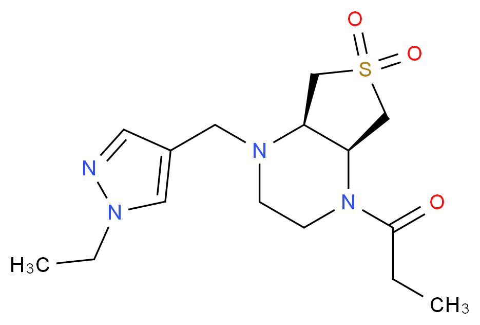 (4aS*,7aR*)-1-[(1-ethyl-1H-pyrazol-4-yl)methyl]-4-propionyloctahydrothieno[3,4-b]pyrazine 6,6-dioxide_Molecular_structure_CAS_)