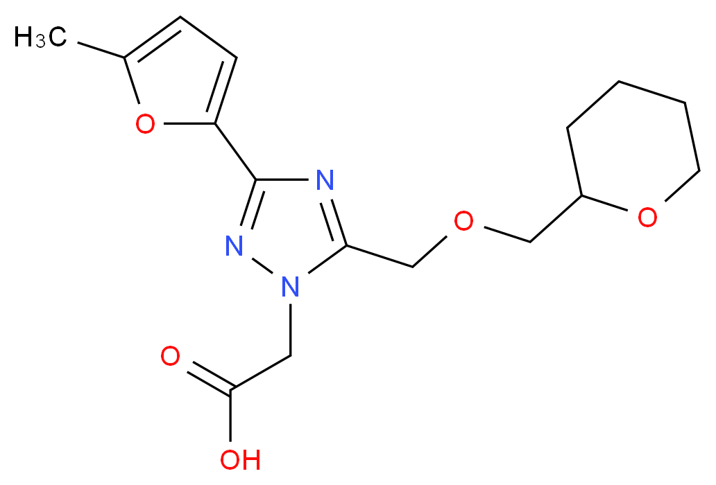 {3-(5-methyl-2-furyl)-5-[(tetrahydro-2H-pyran-2-ylmethoxy)methyl]-1H-1,2,4-triazol-1-yl}acetic acid_Molecular_structure_CAS_)