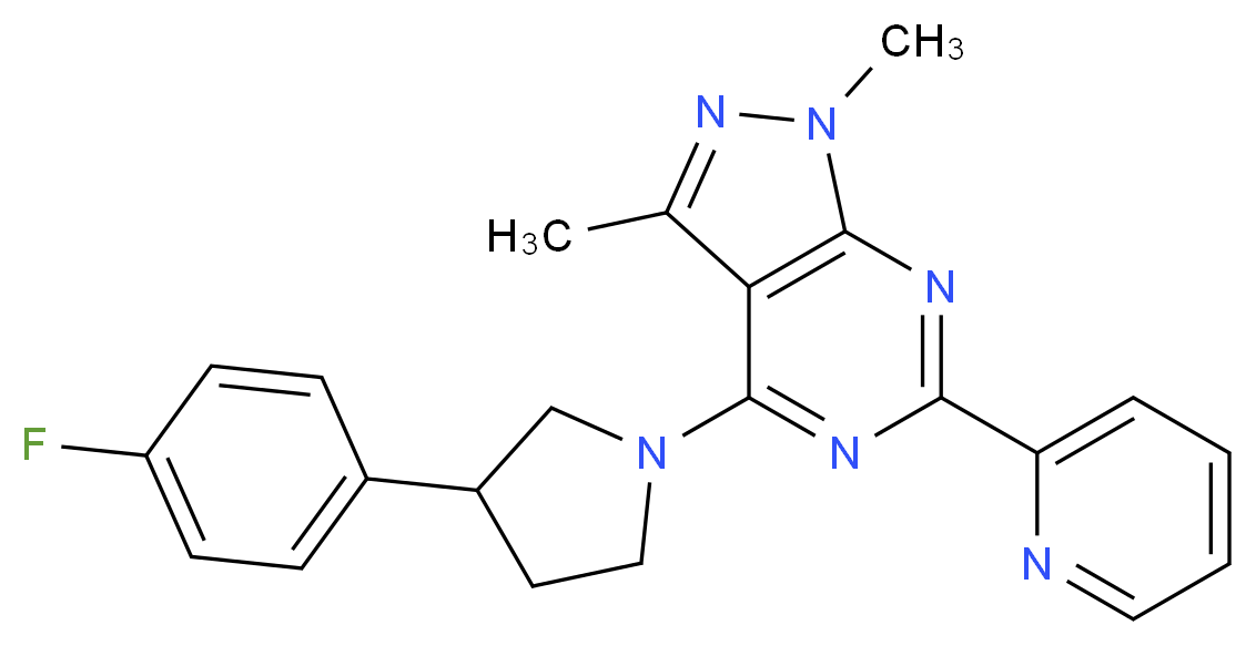 4-[3-(4-fluorophenyl)pyrrolidin-1-yl]-1,3-dimethyl-6-pyridin-2-yl-1H-pyrazolo[3,4-d]pyrimidine_Molecular_structure_CAS_)