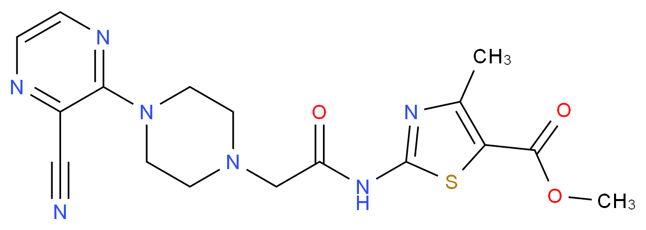 methyl 2-({[4-(3-cyanopyrazin-2-yl)piperazin-1-yl]acetyl}amino)-4-methyl-1,3-thiazole-5-carboxylate_Molecular_structure_CAS_)