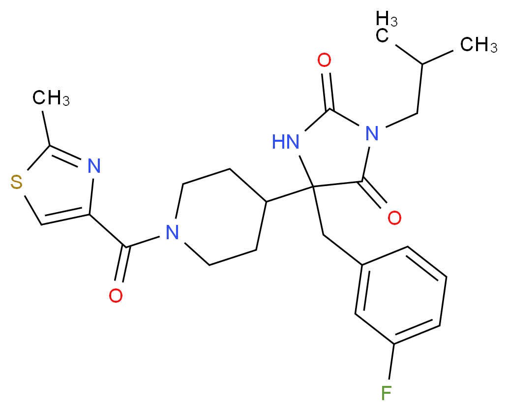 5-(3-fluorobenzyl)-3-isobutyl-5-{1-[(2-methyl-1,3-thiazol-4-yl)carbonyl]-4-piperidinyl}-2,4-imidazolidinedione_Molecular_structure_CAS_)