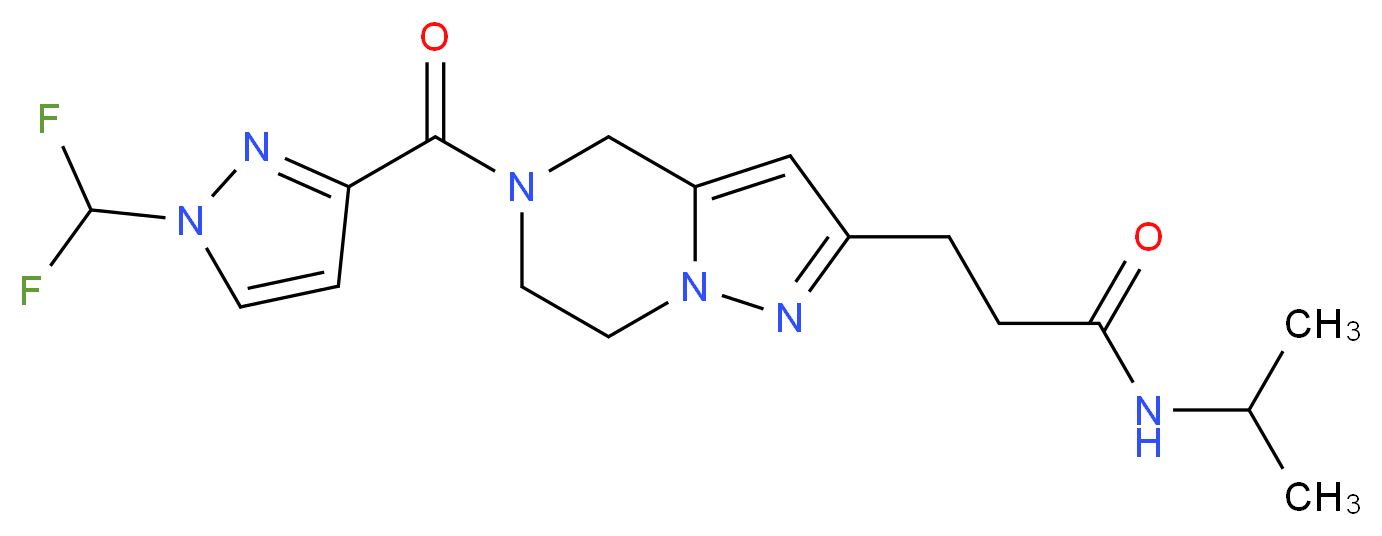 3-(5-{[1-(difluoromethyl)-1H-pyrazol-3-yl]carbonyl}-4,5,6,7-tetrahydropyrazolo[1,5-a]pyrazin-2-yl)-N-isopropylpropanamide_Molecular_structure_CAS_)