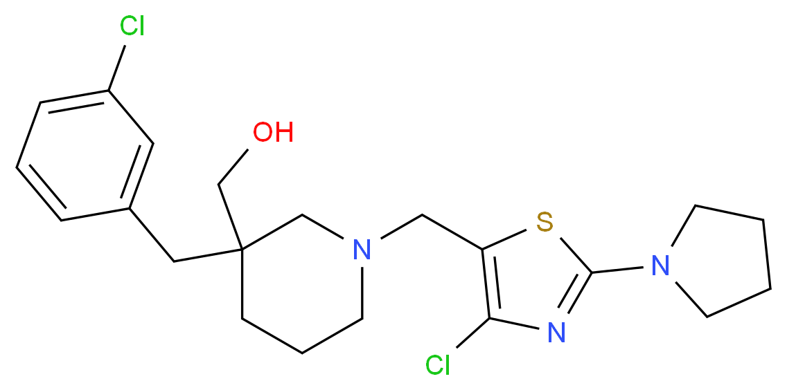 (3-(3-chlorobenzyl)-1-{[4-chloro-2-(1-pyrrolidinyl)-1,3-thiazol-5-yl]methyl}-3-piperidinyl)methanol_Molecular_structure_CAS_)
