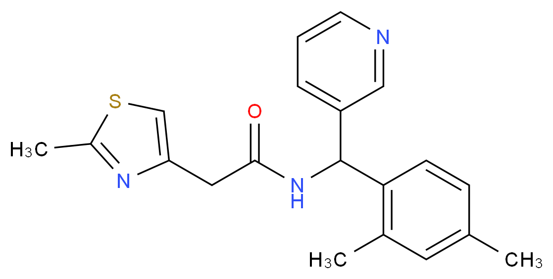N-[(2,4-dimethylphenyl)(3-pyridinyl)methyl]-2-(2-methyl-1,3-thiazol-4-yl)acetamide_Molecular_structure_CAS_)
