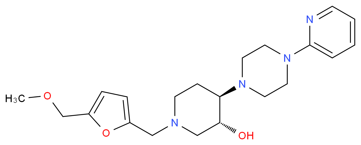 (3R*,4R*)-1-{[5-(methoxymethyl)-2-furyl]methyl}-4-[4-(2-pyridinyl)-1-piperazinyl]-3-piperidinol_Molecular_structure_CAS_)