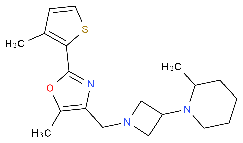 2-methyl-1-(1-{[5-methyl-2-(3-methyl-2-thienyl)-1,3-oxazol-4-yl]methyl}azetidin-3-yl)piperidine_Molecular_structure_CAS_)