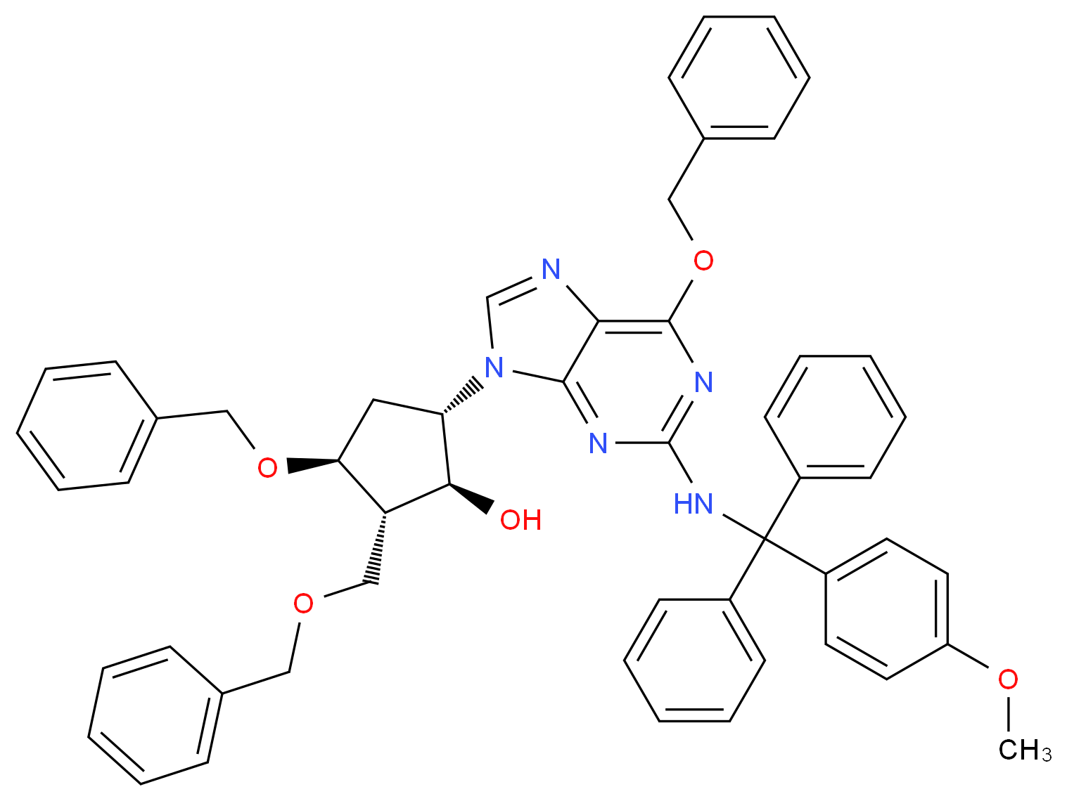 (1S,2S,3S,5S)-3-(benzyloxy)-5-(6-(benzyloxy)-2-(((4-methoxyphenyl)diphenylmethyl)amino)-9H-purin-9-yl)-2-((benzyloxy)methyl)cyclopentanol_Molecular_structure_CAS_142217-78-5)