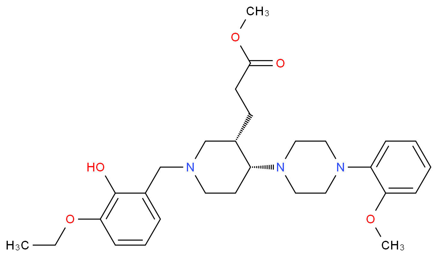 methyl 3-{(3S*,4R*)-1-(3-ethoxy-2-hydroxybenzyl)-4-[4-(2-methoxyphenyl)-1-piperazinyl]-3-piperidinyl}propanoate_Molecular_structure_CAS_)