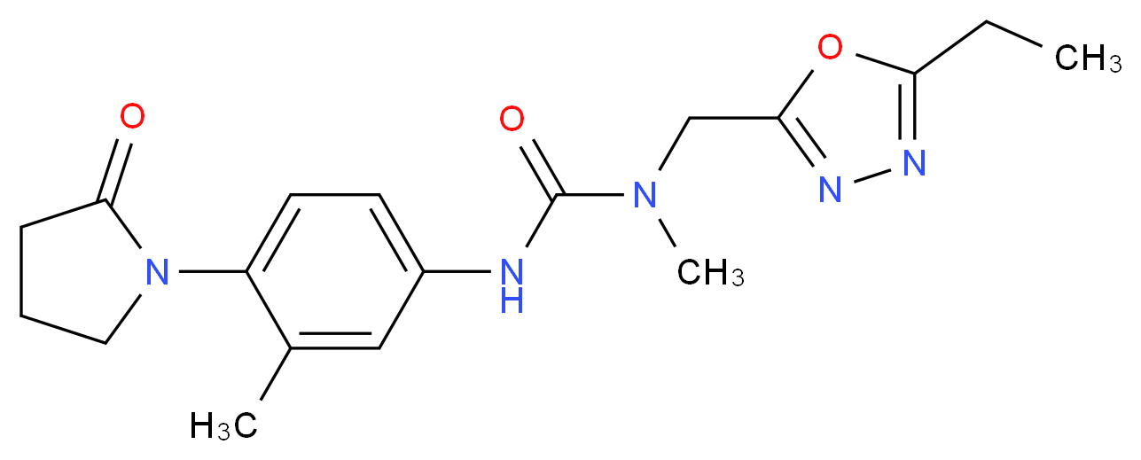 N-[(5-ethyl-1,3,4-oxadiazol-2-yl)methyl]-N-methyl-N'-[3-methyl-4-(2-oxopyrrolidin-1-yl)phenyl]urea_Molecular_structure_CAS_)