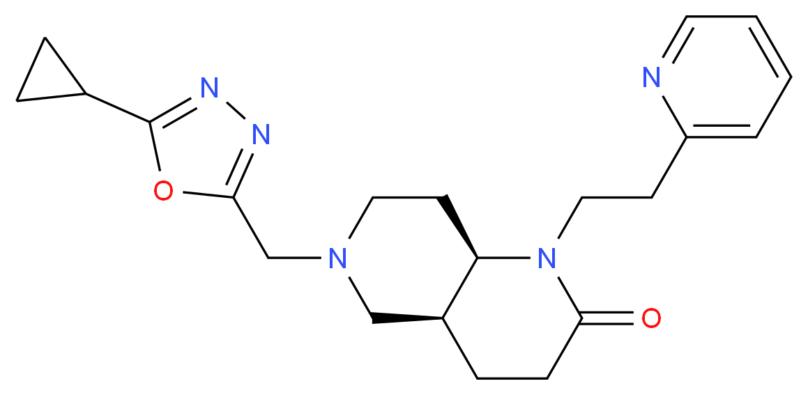 (4aS*,8aR*)-6-[(5-cyclopropyl-1,3,4-oxadiazol-2-yl)methyl]-1-(2-pyridin-2-ylethyl)octahydro-1,6-naphthyridin-2(1H)-one_Molecular_structure_CAS_)