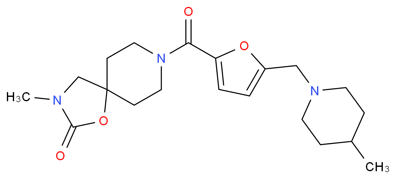 3-methyl-8-{5-[(4-methylpiperidin-1-yl)methyl]-2-furoyl}-1-oxa-3,8-diazaspiro[4.5]decan-2-one_Molecular_structure_CAS_)
