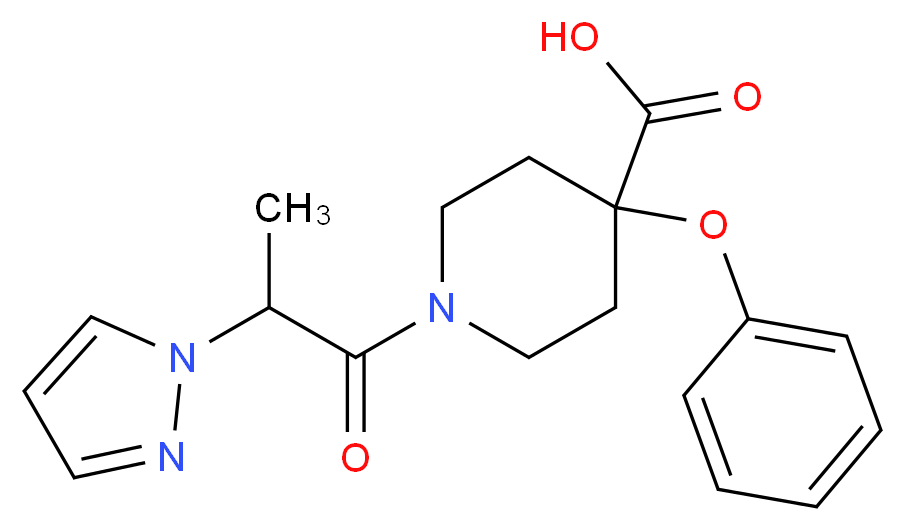 4-phenoxy-1-[2-(1H-pyrazol-1-yl)propanoyl]piperidine-4-carboxylic acid_Molecular_structure_CAS_)