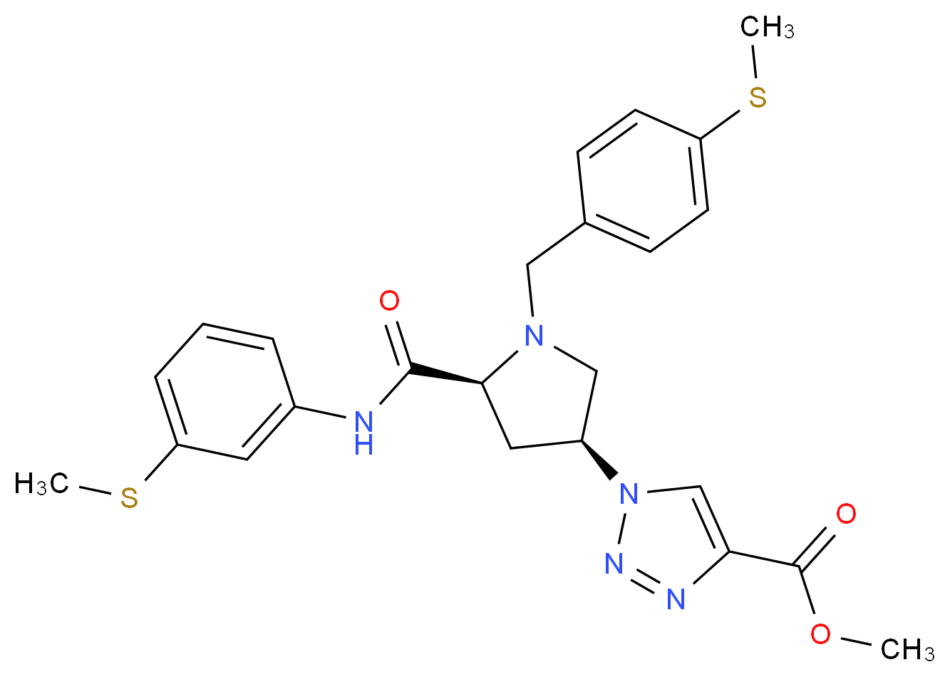methyl 1-[(3S,5S)-1-[4-(methylthio)benzyl]-5-({[3-(methylthio)phenyl]amino}carbonyl)-3-pyrrolidinyl]-1H-1,2,3-triazole-4-carboxylate_Molecular_structure_CAS_)