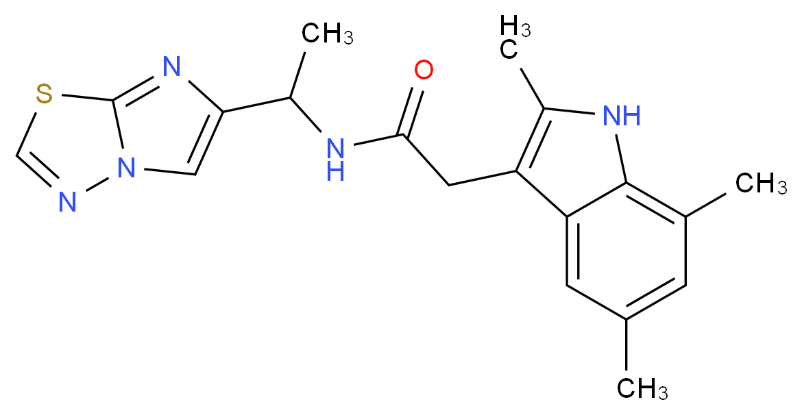N-(1-imidazo[2,1-b][1,3,4]thiadiazol-6-ylethyl)-2-(2,5,7-trimethyl-1H-indol-3-yl)acetamide_Molecular_structure_CAS_)