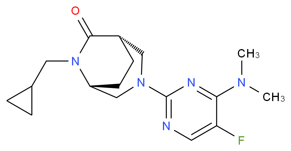 (1S*,5R*)-6-(cyclopropylmethyl)-3-[4-(dimethylamino)-5-fluoro-2-pyrimidinyl]-3,6-diazabicyclo[3.2.2]nonan-7-one_Molecular_structure_CAS_)