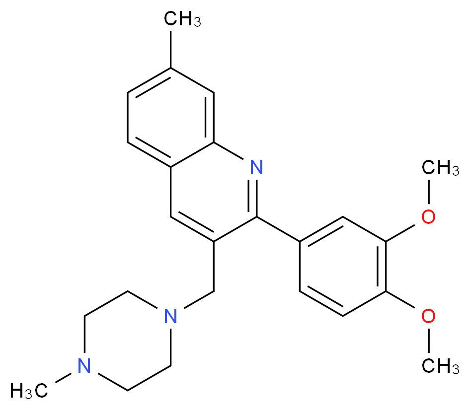 2-(3,4-dimethoxyphenyl)-7-methyl-3-[(4-methyl-1-piperazinyl)methyl]quinoline_Molecular_structure_CAS_)