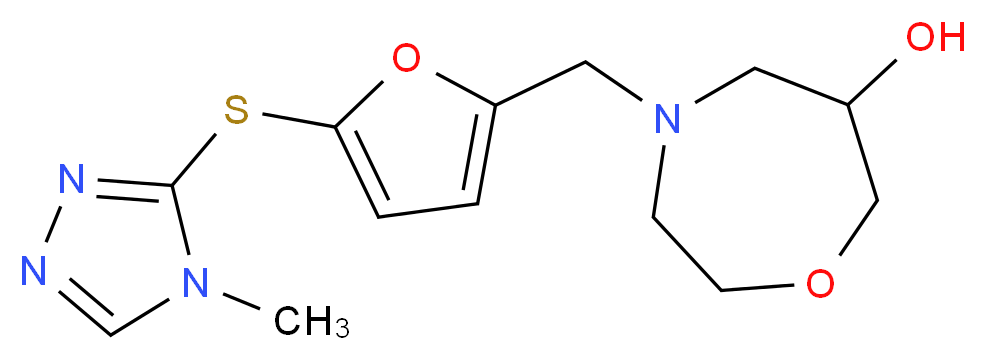4-({5-[(4-methyl-4H-1,2,4-triazol-3-yl)thio]-2-furyl}methyl)-1,4-oxazepan-6-ol_Molecular_structure_CAS_)