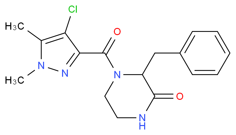 3-benzyl-4-[(4-chloro-1,5-dimethyl-1H-pyrazol-3-yl)carbonyl]piperazin-2-one_Molecular_structure_CAS_)