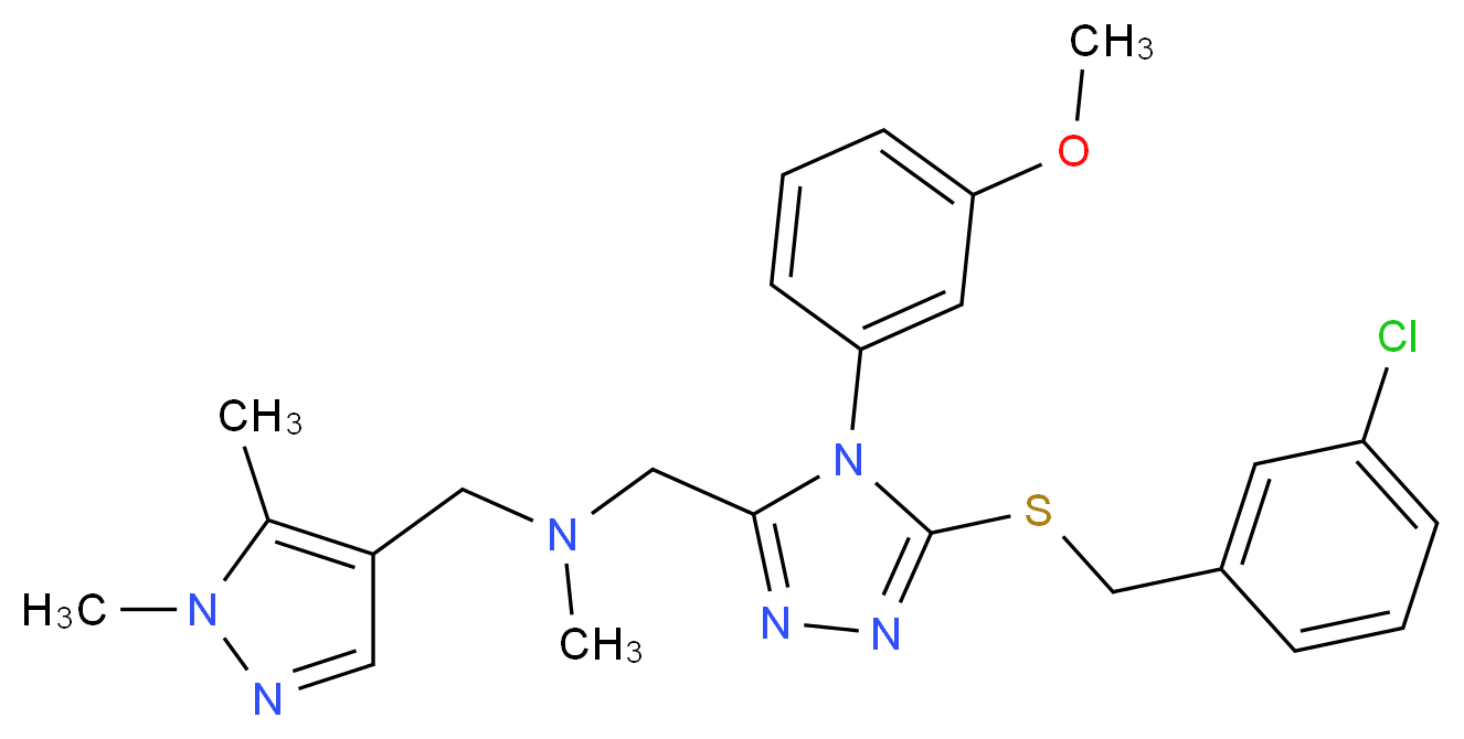 1-[5-[(3-chlorobenzyl)thio]-4-(3-methoxyphenyl)-4H-1,2,4-triazol-3-yl]-N-[(1,5-dimethyl-1H-pyrazol-4-yl)methyl]-N-methylmethanamine_Molecular_structure_CAS_)