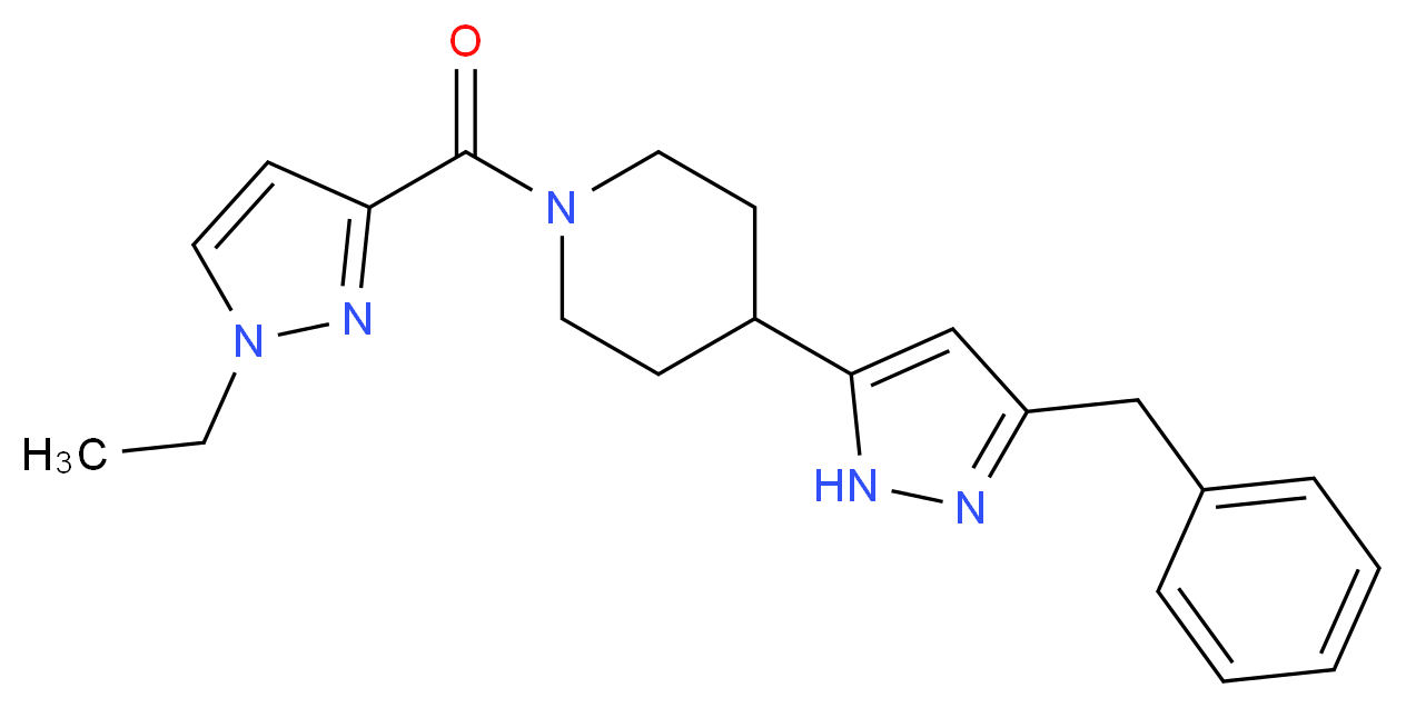 4-(3-benzyl-1H-pyrazol-5-yl)-1-[(1-ethyl-1H-pyrazol-3-yl)carbonyl]piperidine_Molecular_structure_CAS_)