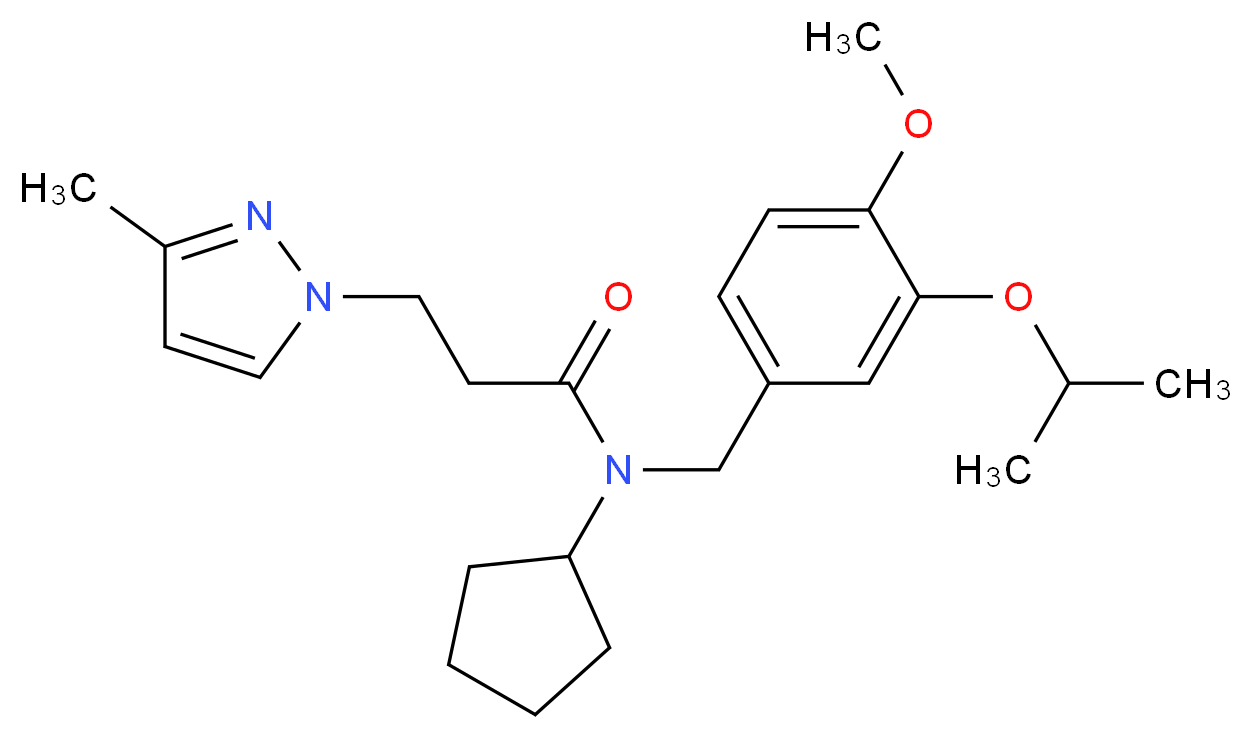 N-cyclopentyl-N-(3-isopropoxy-4-methoxybenzyl)-3-(3-methyl-1H-pyrazol-1-yl)propanamide_Molecular_structure_CAS_)