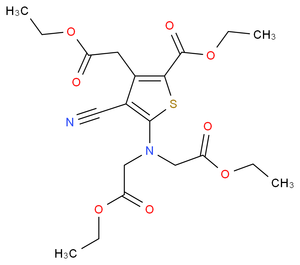 Diethyl 2,2'-((3-cyano-4-(2-ethoxy-2-oxoethyl)-5-(ethoxycarbonyl)thiophen-2-yl)azanediyl)diacetate_Molecular_structure_CAS_58194-26-6)