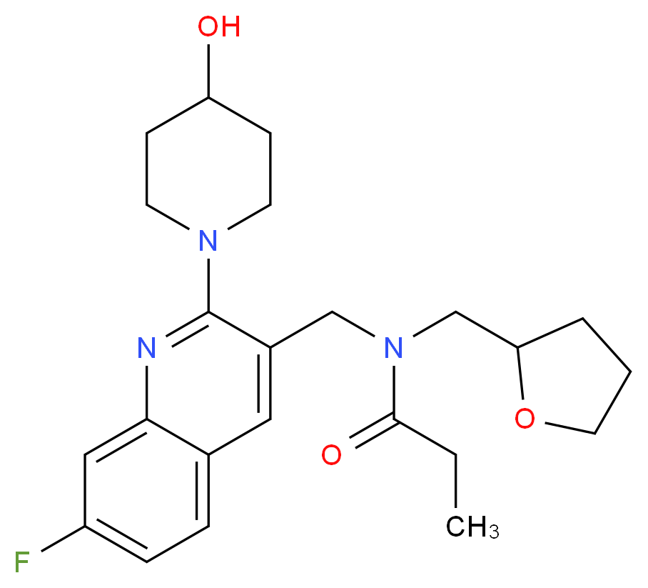 N-{[7-fluoro-2-(4-hydroxy-1-piperidinyl)-3-quinolinyl]methyl}-N-(tetrahydro-2-furanylmethyl)propanamide_Molecular_structure_CAS_)