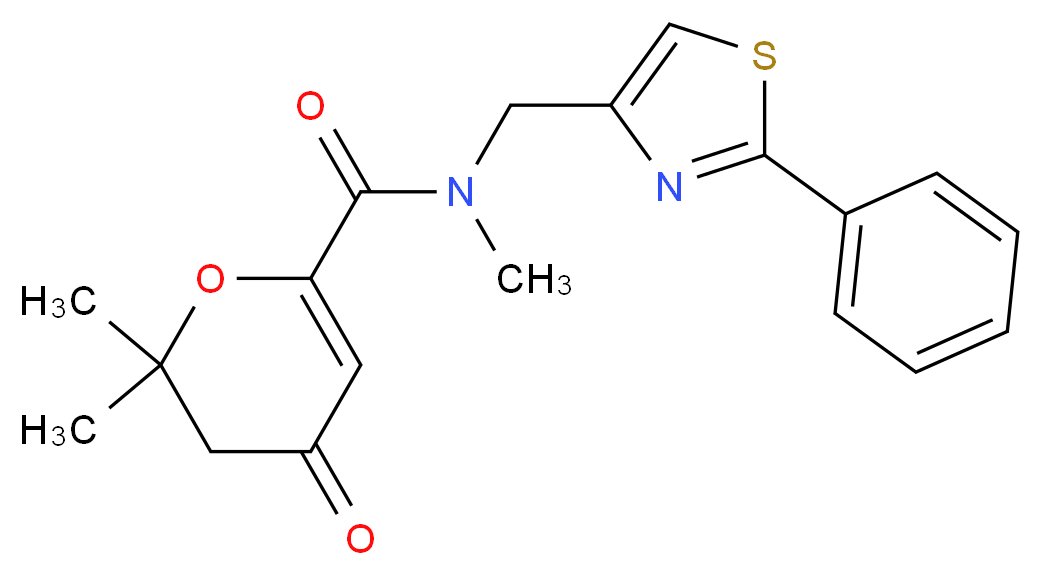 N,2,2-trimethyl-4-oxo-N-[(2-phenyl-1,3-thiazol-4-yl)methyl]-3,4-dihydro-2H-pyran-6-carboxamide_Molecular_structure_CAS_)