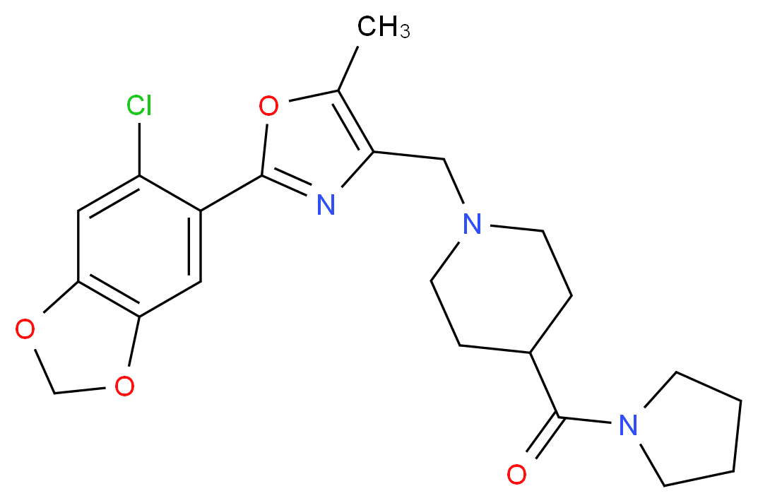 1-{[2-(6-chloro-1,3-benzodioxol-5-yl)-5-methyl-1,3-oxazol-4-yl]methyl}-4-(1-pyrrolidinylcarbonyl)piperidine_Molecular_structure_CAS_)