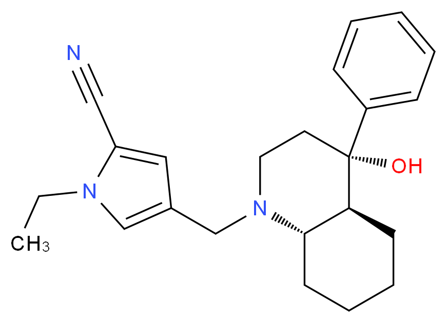 1-ethyl-4-{[(4S*,4aS*,8aS*)-4-hydroxy-4-phenyloctahydro-1(2H)-quinolinyl]methyl}-1H-pyrrole-2-carbonitrile_Molecular_structure_CAS_)