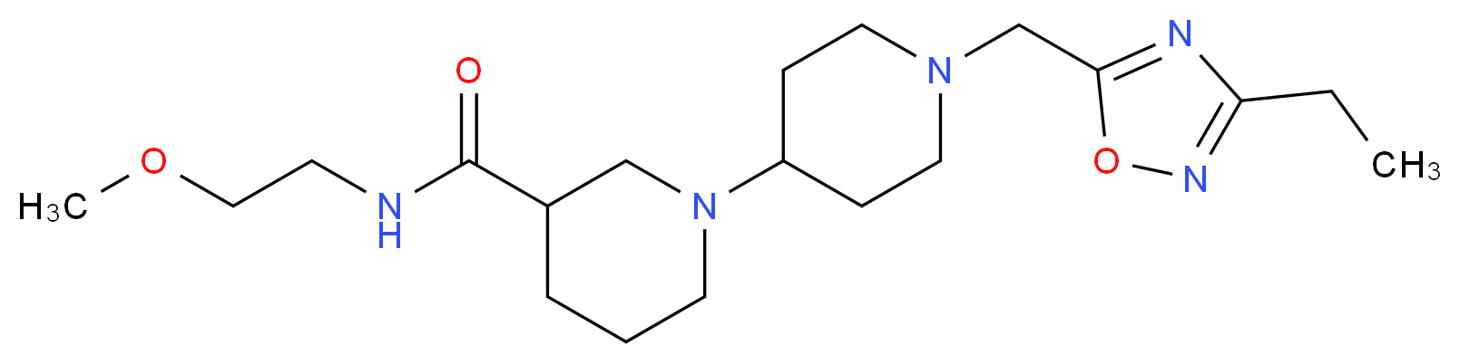 1'-[(3-ethyl-1,2,4-oxadiazol-5-yl)methyl]-N-(2-methoxyethyl)-1,4'-bipiperidine-3-carboxamide_Molecular_structure_CAS_)