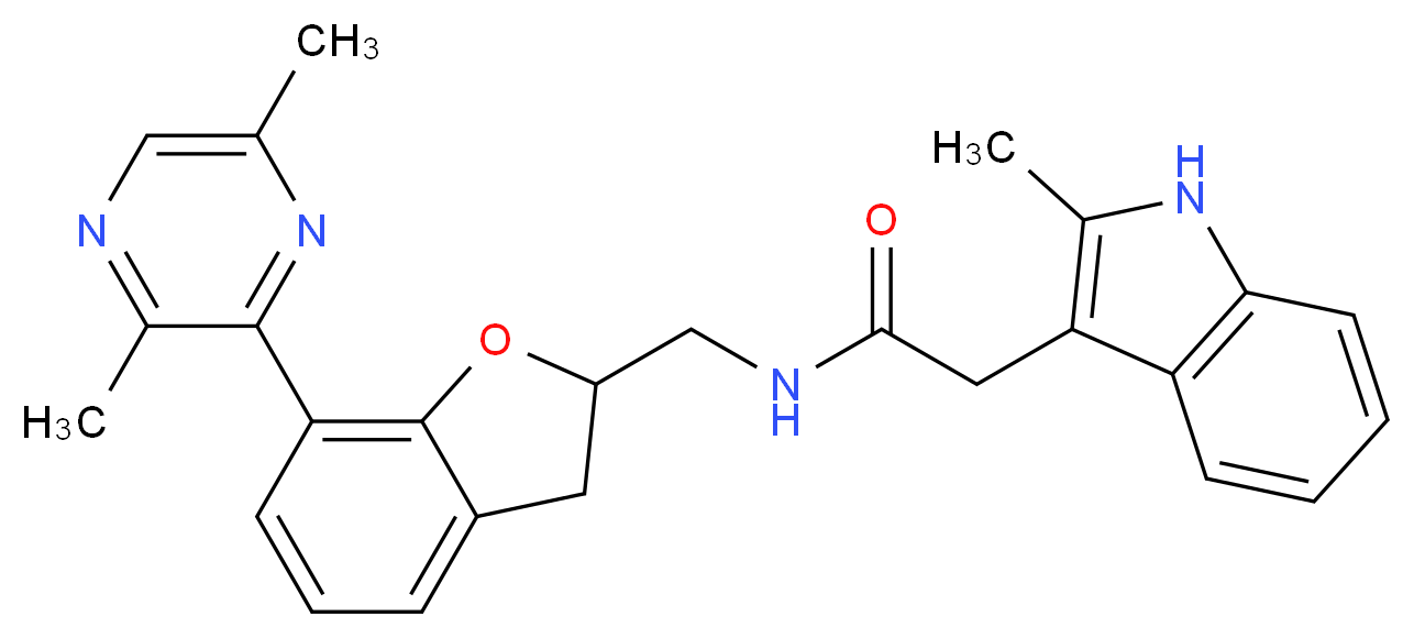 N-{[7-(3,6-dimethyl-2-pyrazinyl)-2,3-dihydro-1-benzofuran-2-yl]methyl}-2-(2-methyl-1H-indol-3-yl)acetamide_Molecular_structure_CAS_)