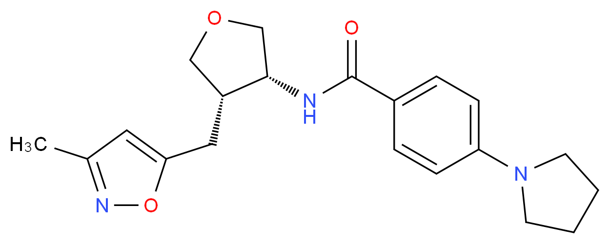 N-{(3R*,4S*)-4-[(3-methylisoxazol-5-yl)methyl]tetrahydrofuran-3-yl}-4-pyrrolidin-1-ylbenzamide_Molecular_structure_CAS_)