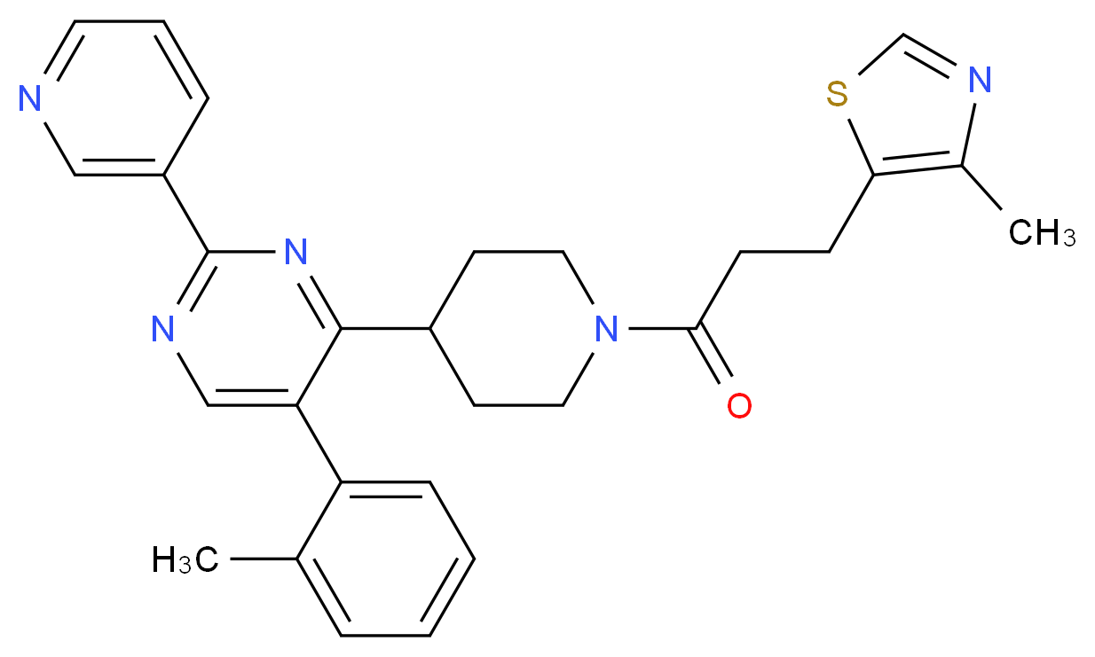5-(2-methylphenyl)-4-{1-[3-(4-methyl-1,3-thiazol-5-yl)propanoyl]-4-piperidinyl}-2-(3-pyridinyl)pyrimidine_Molecular_structure_CAS_)