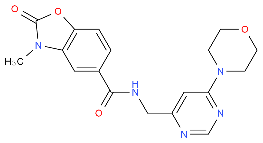 3-methyl-N-{[6-(4-morpholinyl)-4-pyrimidinyl]methyl}-2-oxo-2,3-dihydro-1,3-benzoxazole-5-carboxamide_Molecular_structure_CAS_)