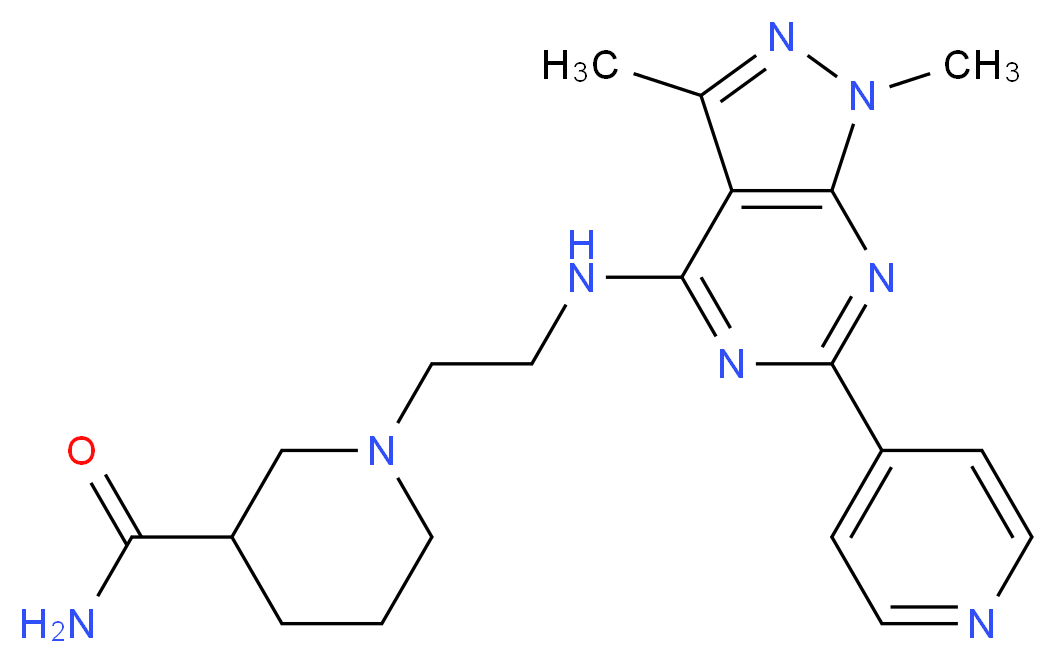 1-(2-{[1,3-dimethyl-6-(4-pyridinyl)-1H-pyrazolo[3,4-d]pyrimidin-4-yl]amino}ethyl)-3-piperidinecarboxamide_Molecular_structure_CAS_)