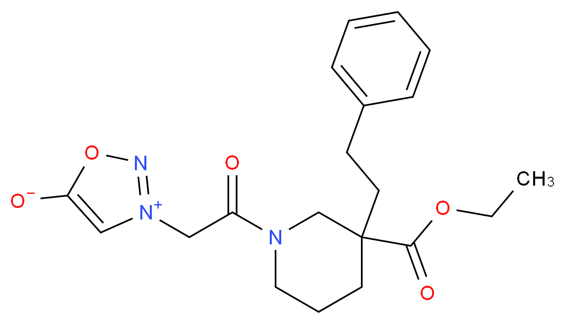 3-{2-[3-(ethoxycarbonyl)-3-(2-phenylethyl)-1-piperidinyl]-2-oxoethyl}-1,2,3-oxadiazol-3-ium-5-olate_Molecular_structure_CAS_)