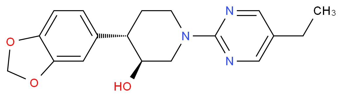 (3S*,4S*)-4-(1,3-benzodioxol-5-yl)-1-(5-ethylpyrimidin-2-yl)piperidin-3-ol_Molecular_structure_CAS_)