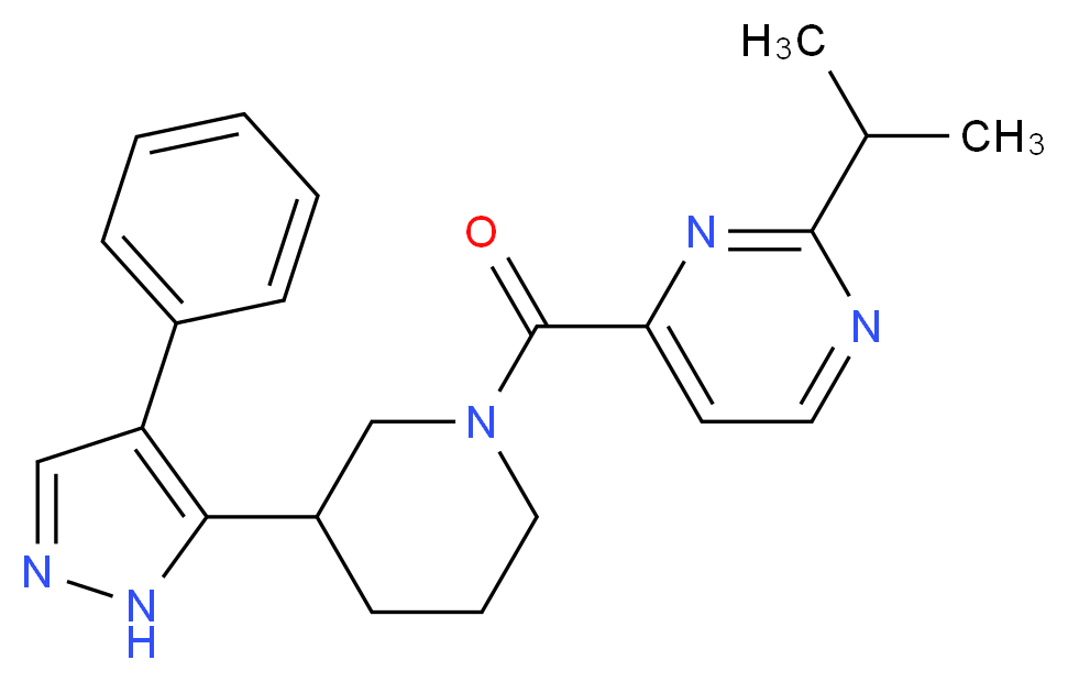 2-isopropyl-4-{[3-(4-phenyl-1H-pyrazol-5-yl)piperidin-1-yl]carbonyl}pyrimidine_Molecular_structure_CAS_)