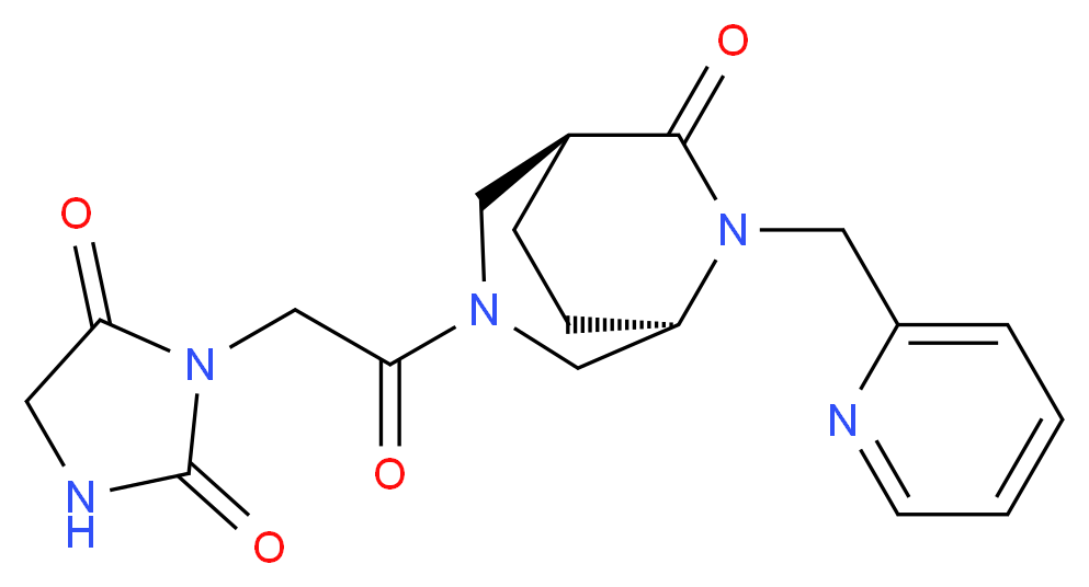 3-{2-oxo-2-[(1S*,5R*)-7-oxo-6-(2-pyridinylmethyl)-3,6-diazabicyclo[3.2.2]non-3-yl]ethyl}-2,4-imidazolidinedione_Molecular_structure_CAS_)