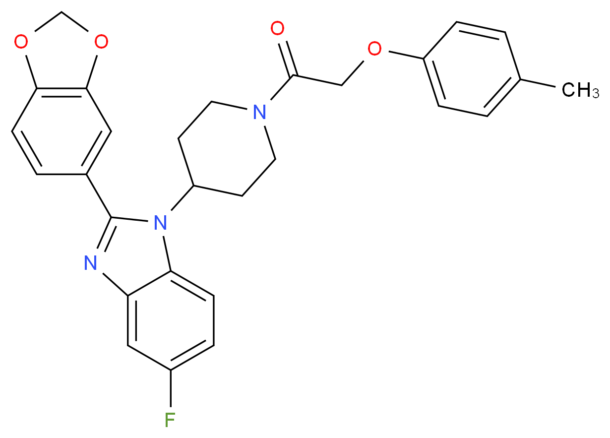 2-(1,3-benzodioxol-5-yl)-5-fluoro-1-{1-[(4-methylphenoxy)acetyl]-4-piperidinyl}-1H-benzimidazole_Molecular_structure_CAS_)