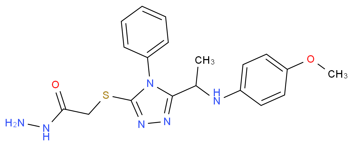 2-[(5-{1-[(4-Methoxyphenyl)amino]ethyl}-4-phenyl-4H-1,2,4-triazol-3-yl)thio]acetohydrazide_Molecular_structure_CAS_)
