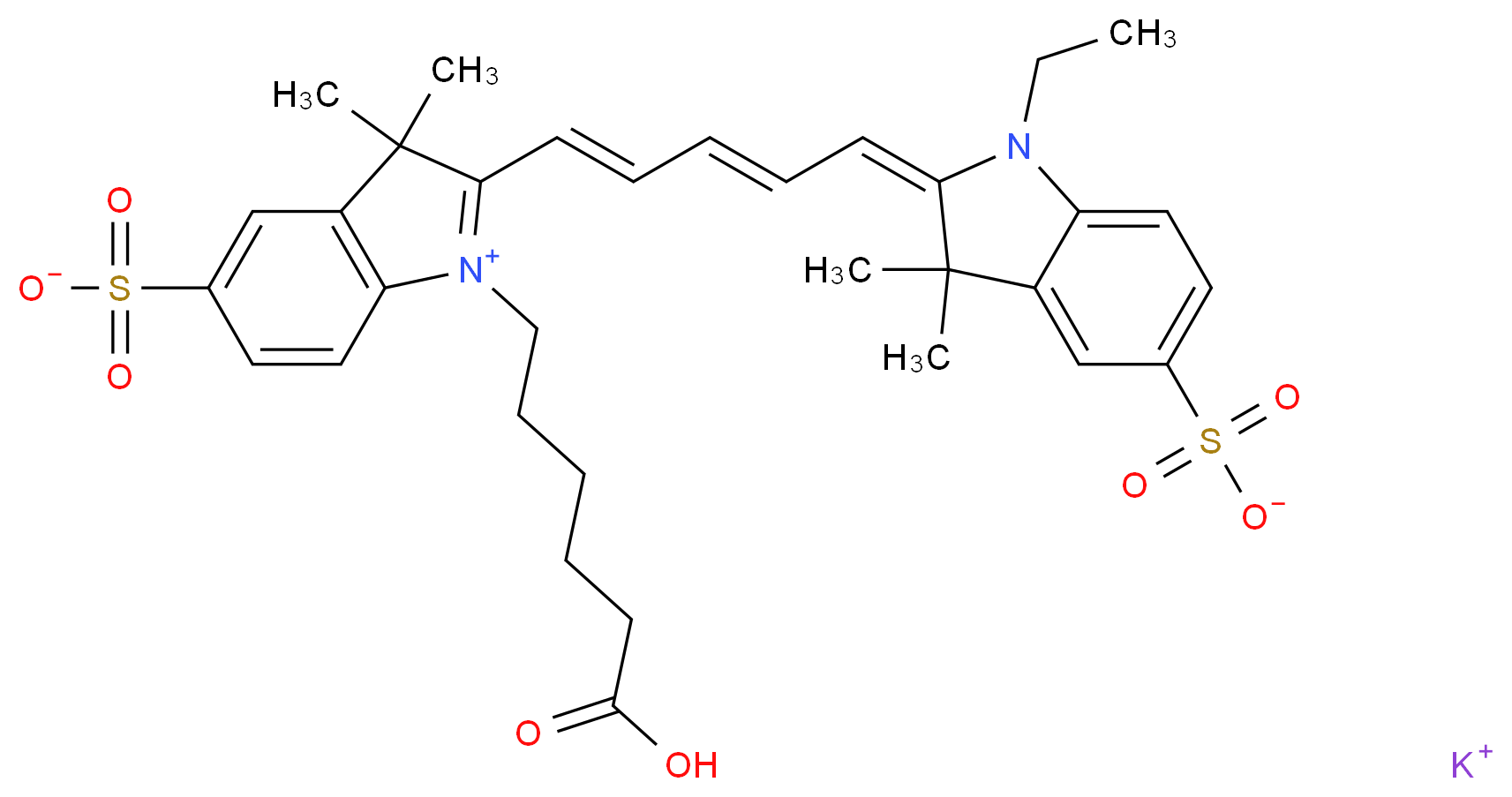 Cyanine 5 Monofunctional Hexanoic Acid Dye, Potassium Salt_Molecular_structure_CAS_449175-58-0)