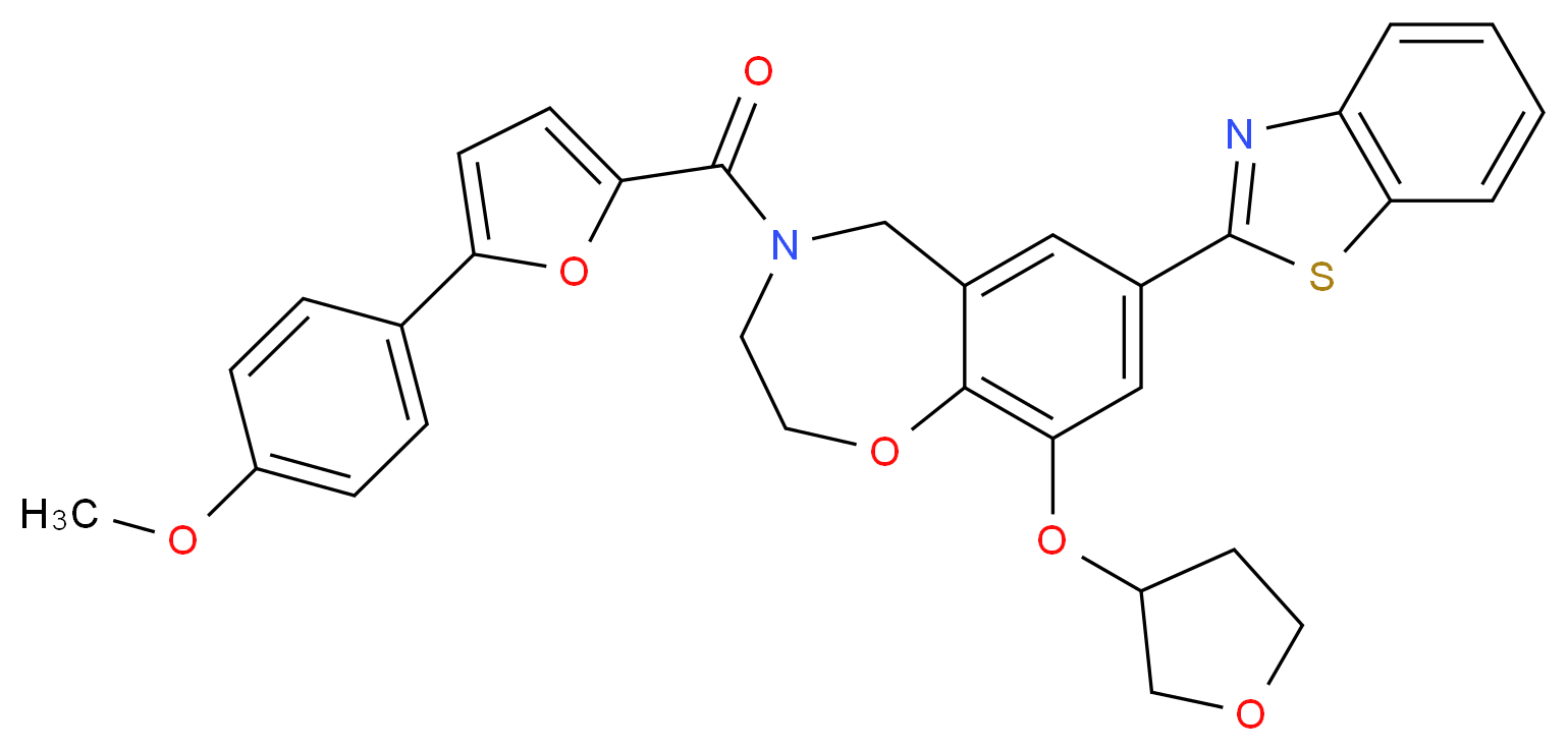 7-(1,3-benzothiazol-2-yl)-4-[5-(4-methoxyphenyl)-2-furoyl]-9-(tetrahydro-3-furanyloxy)-2,3,4,5-tetrahydro-1,4-benzoxazepine_Molecular_structure_CAS_)