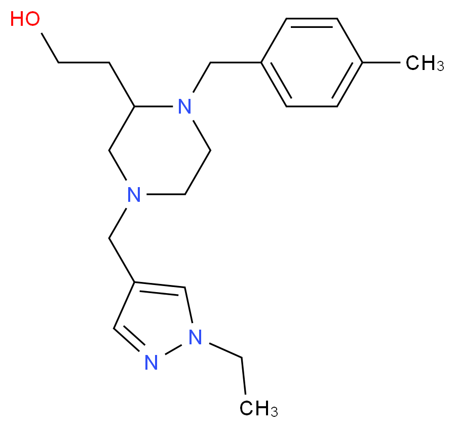 2-[4-[(1-ethyl-1H-pyrazol-4-yl)methyl]-1-(4-methylbenzyl)-2-piperazinyl]ethanol_Molecular_structure_CAS_)