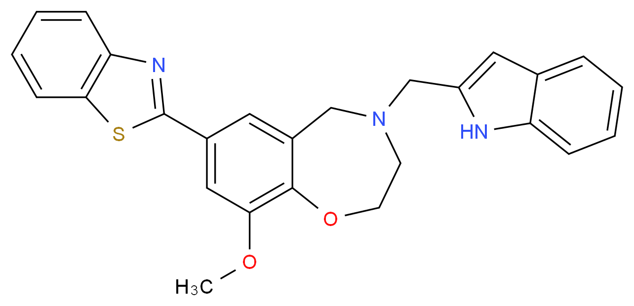 7-(1,3-benzothiazol-2-yl)-4-(1H-indol-2-ylmethyl)-9-methoxy-2,3,4,5-tetrahydro-1,4-benzoxazepine_Molecular_structure_CAS_)