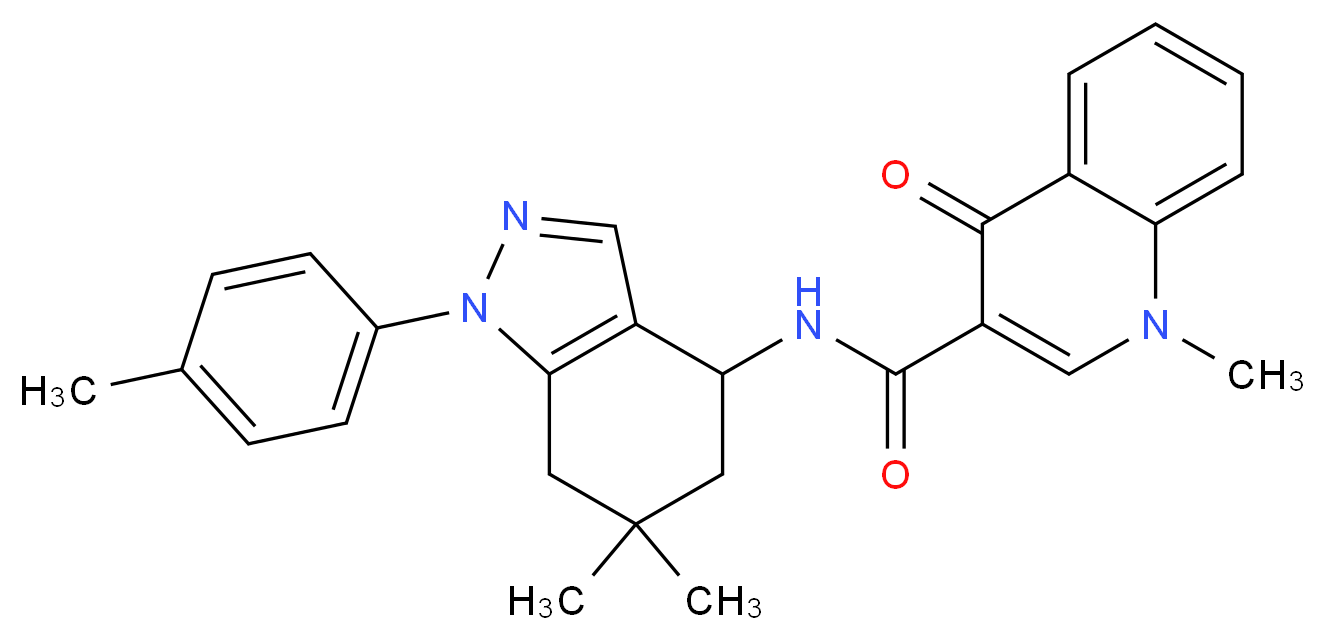 N-[6,6-dimethyl-1-(4-methylphenyl)-4,5,6,7-tetrahydro-1H-indazol-4-yl]-1-methyl-4-oxo-1,4-dihydro-3-quinolinecarboxamide_Molecular_structure_CAS_)